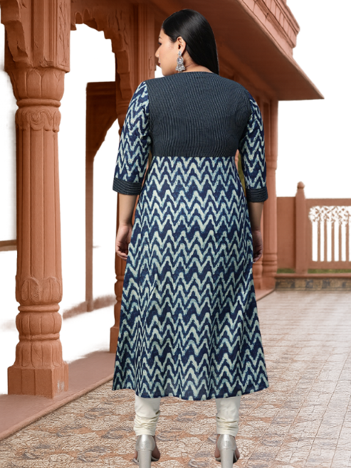 Cotton Chevron Print Kaantha Work A-line Kurta