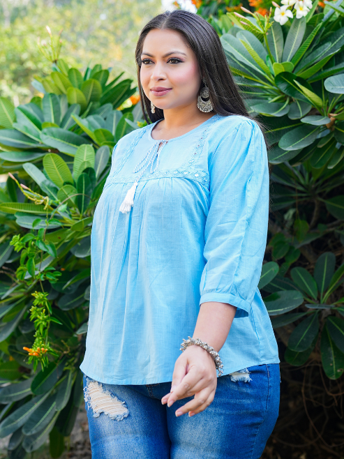Plus Size Cotton Embroidered Top