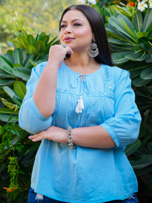 Plus Size Cotton Embroidered Top