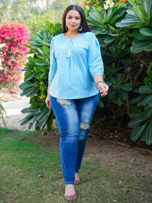 Plus Size Cotton Embroidered Top