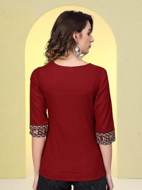 Fashion Plus Store Women's Cotton Slub Kalmakari Printed Regular Fit Top for Women