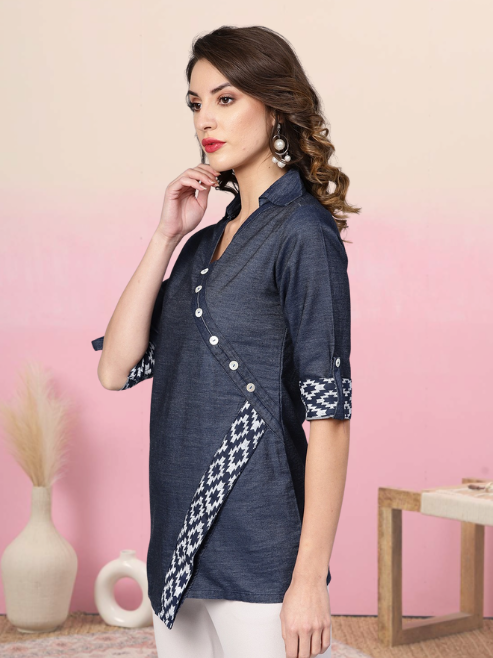 Denim Printed Regular Top (Blue)