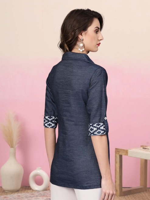Denim Printed Regular Top (Blue)