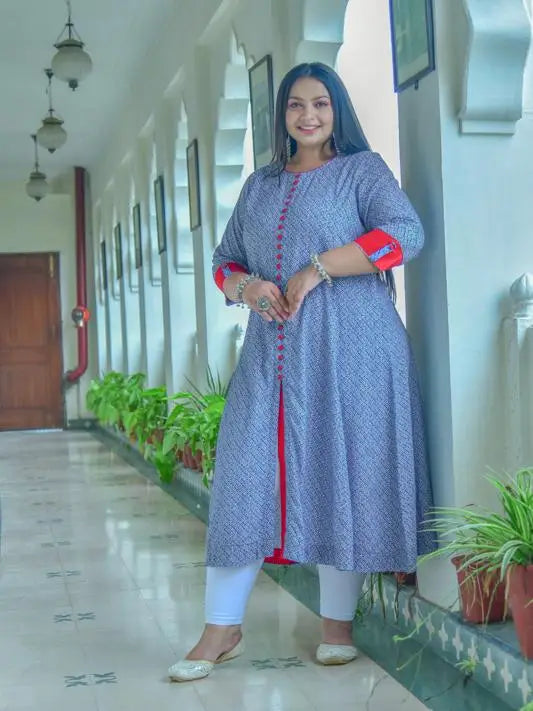 Rayon Geometric Print A-Line Kurta
