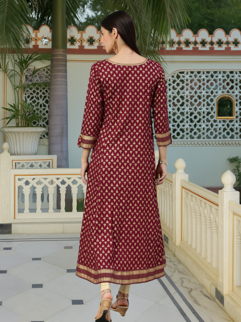 Rayon Golden Buti Printed A-line Kurta