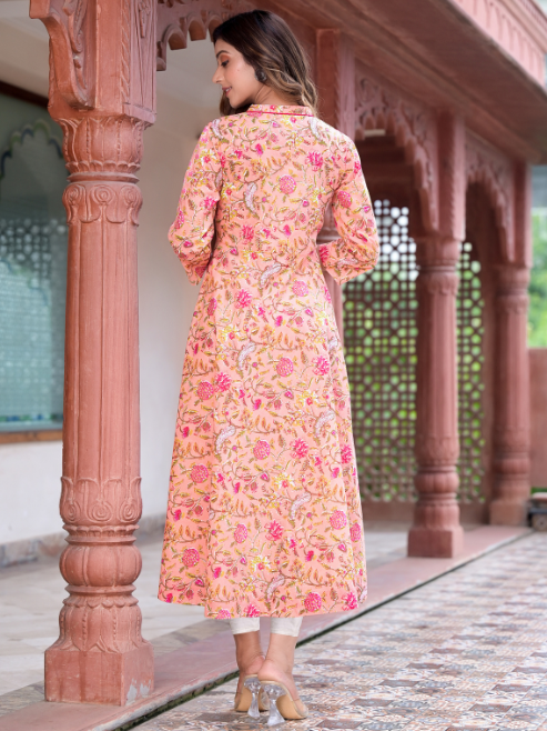 women cotton floral printed anarkali kurta