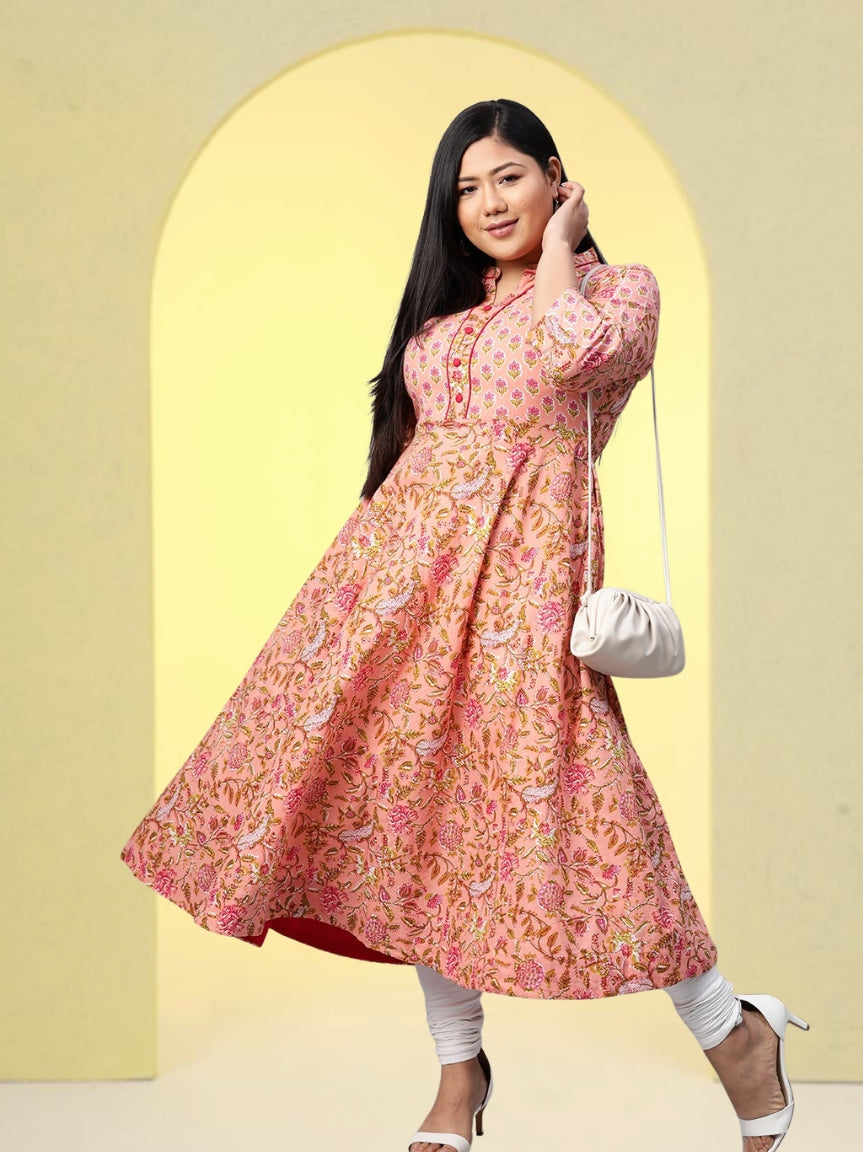 women cotton floral printed anarkali kurta