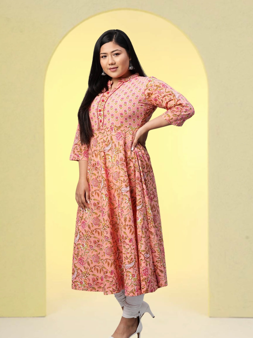 women cotton floral printed anarkali kurta