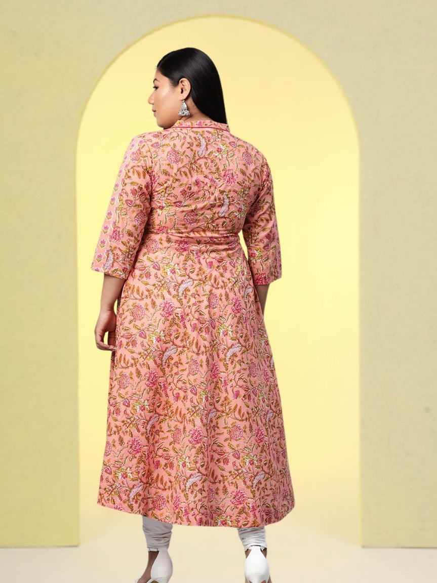 women cotton floral printed anarkali kurta