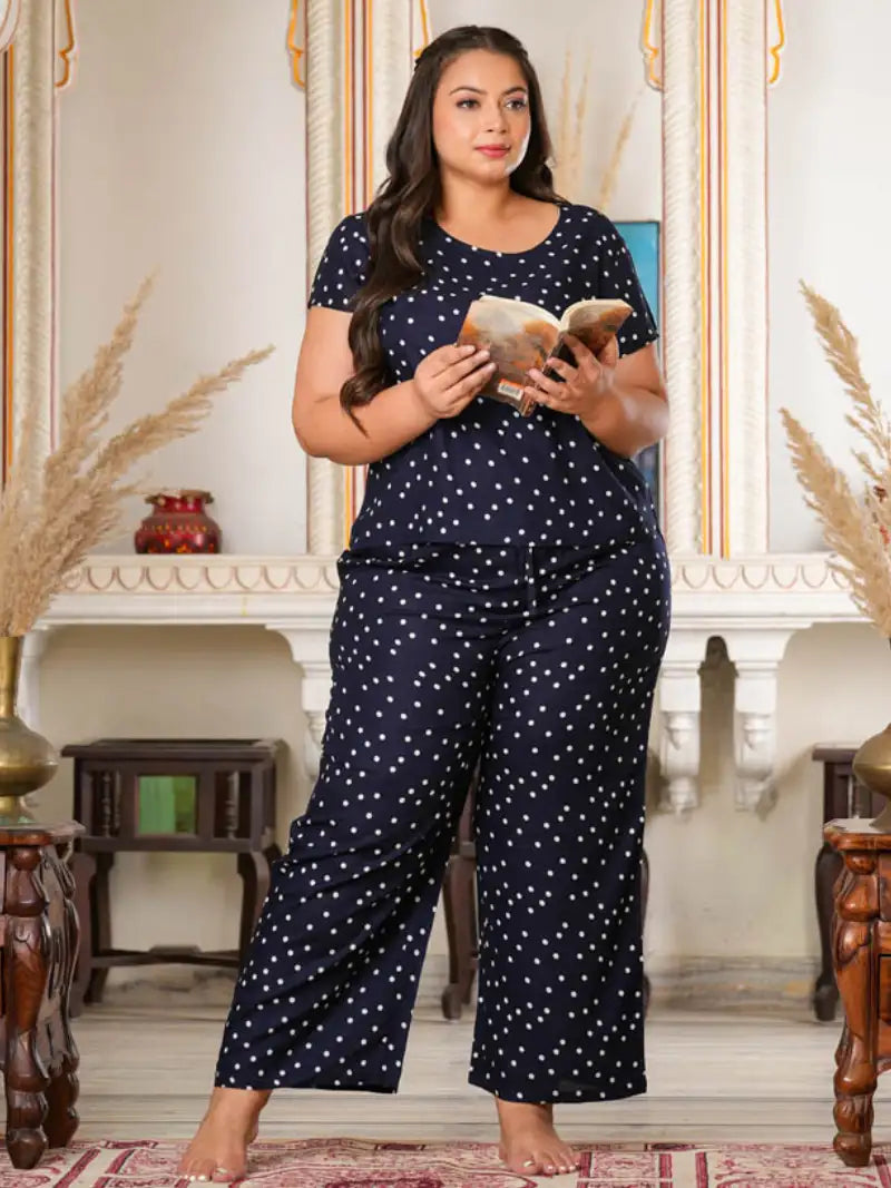 Fashion Plus Store Women's Cotton Straight Geomatrical Printed Night Suit for Women