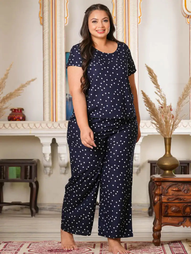 Fashion Plus Store Women's Cotton Straight Geomatrical Printed Night Suit for Women