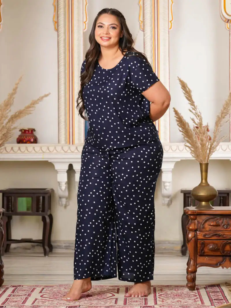Fashion Plus Store Women's Cotton Straight Geomatrical Printed Night Suit for Women