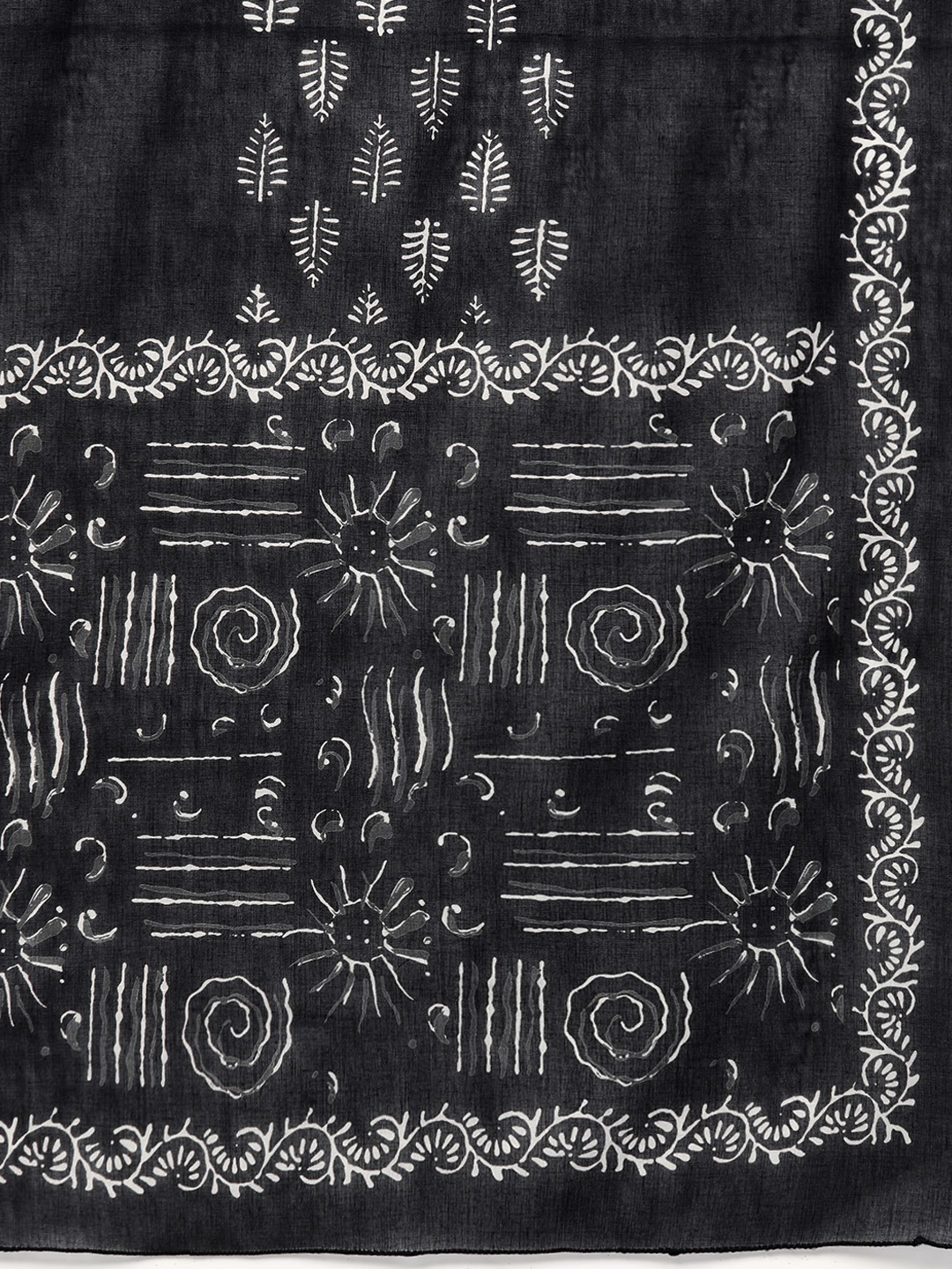 women cotton floral printed straight kurta with palazzo dupatta set white balck