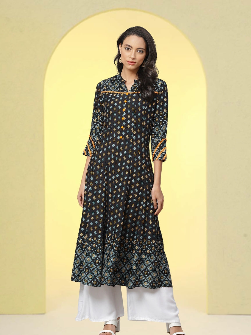 women plus size rayon floral printed anarkali kurta