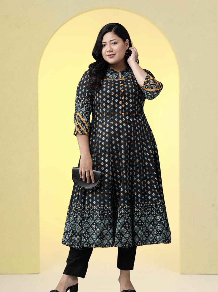 women plus size rayon floral printed anarkali kurta