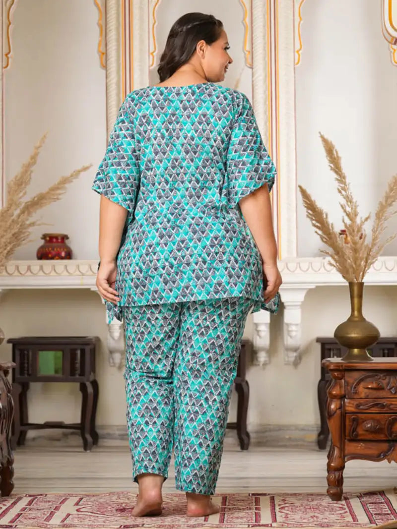 Geomatrical Printed Kaftan Night Suit