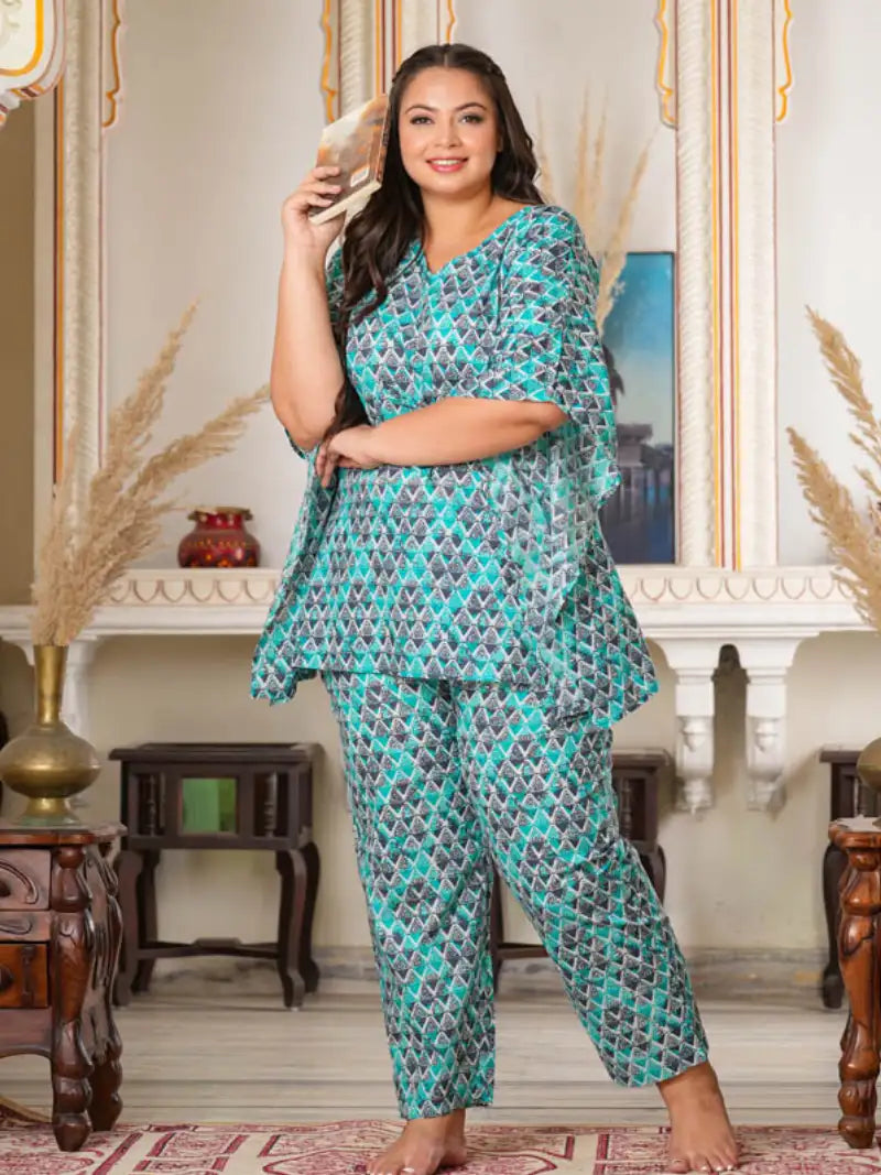 Geomatrical Printed Kaftan Night Suit