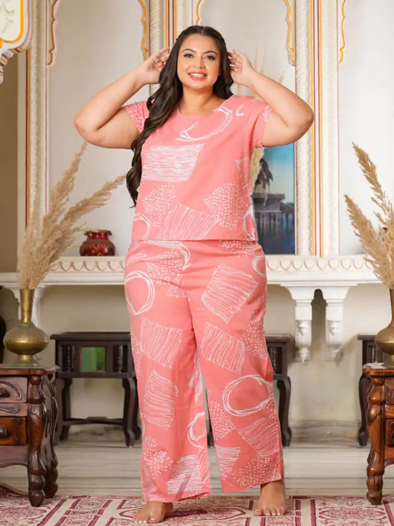Geomatrical Printed Night Suit (PINK)