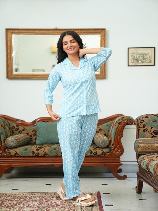 Floral Printed Night Suit (BLUE)