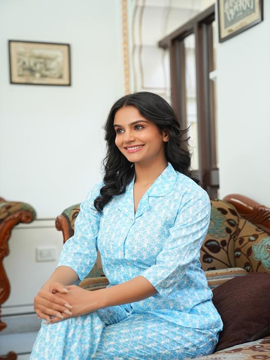 Floral Printed Night Suit (BLUE)