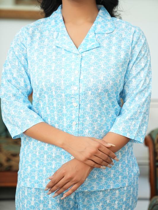 Floral Printed Night Suit (BLUE)