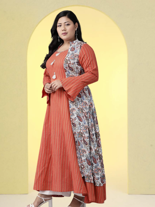 Rayon Geometric Print Embroidered Anarkali Kurta