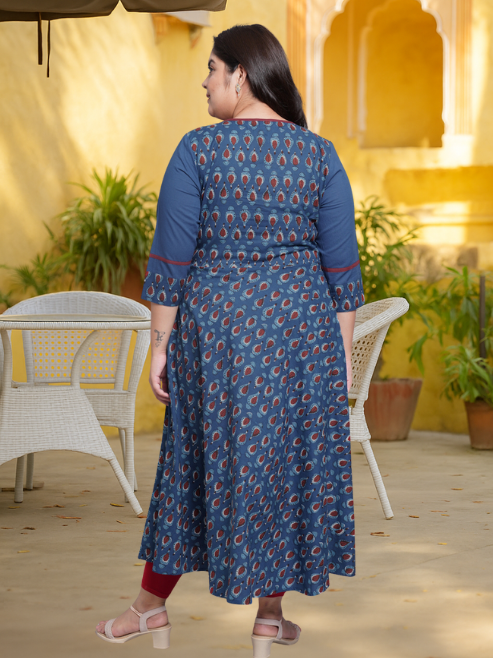 Cotton Floral Printed Pintucks Anarkali Kurta