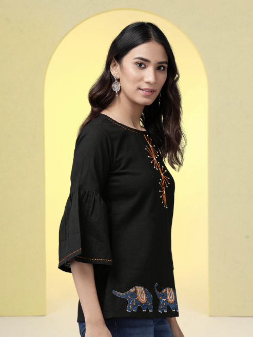 Cotton Slub Patch Work Top