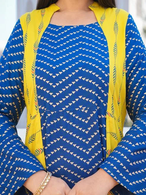 Rayon Geometric Print Embroidered Anarkali Kurta