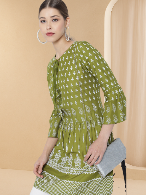 Rayon Floral Printed Short Kurti