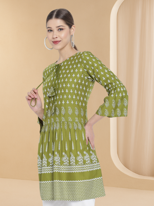 Rayon Floral Printed Short Kurti