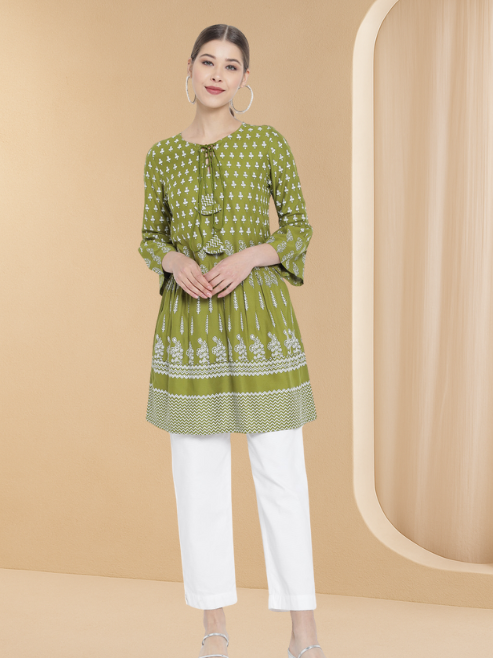Rayon Floral Printed Short Kurti