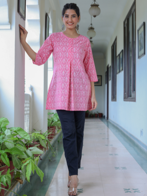 Cotton Floral Printed Short Kurti