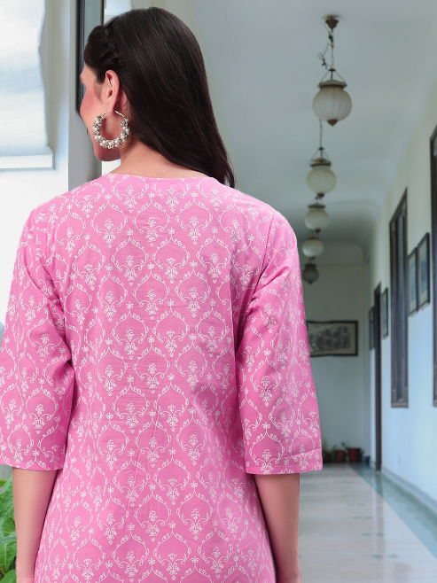 Cotton Floral Printed Short Kurti