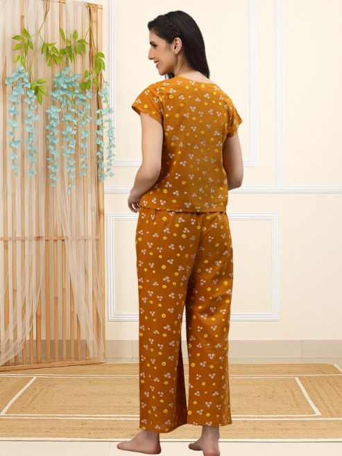 Fashion Plus Store Women's Cotton Straight Bandhani Printed Night Suit for Women