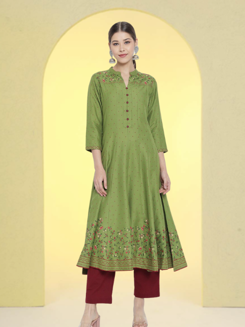 Rayon Floral Printed Anarkali Kurta