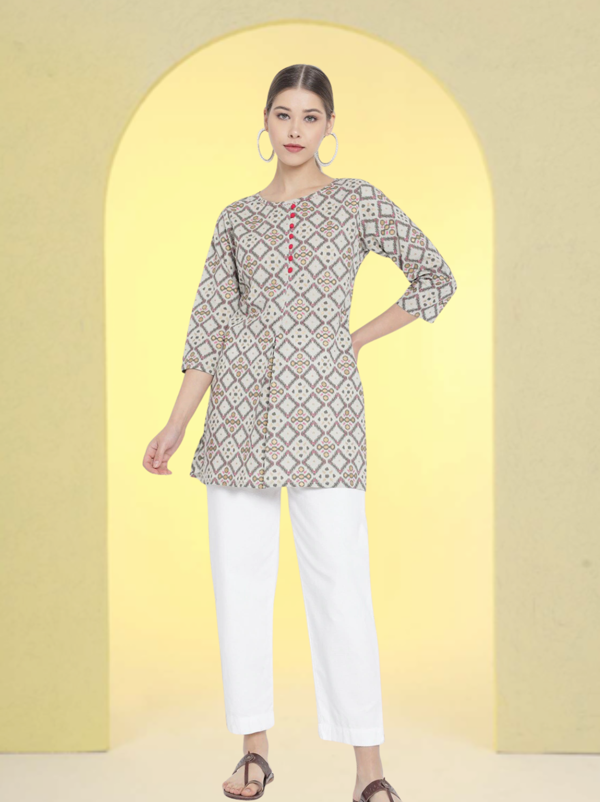 womens cotton geomatrical printed short kurti multi