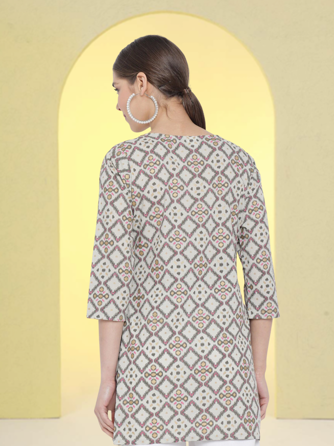 womens cotton geomatrical printed short kurti multi