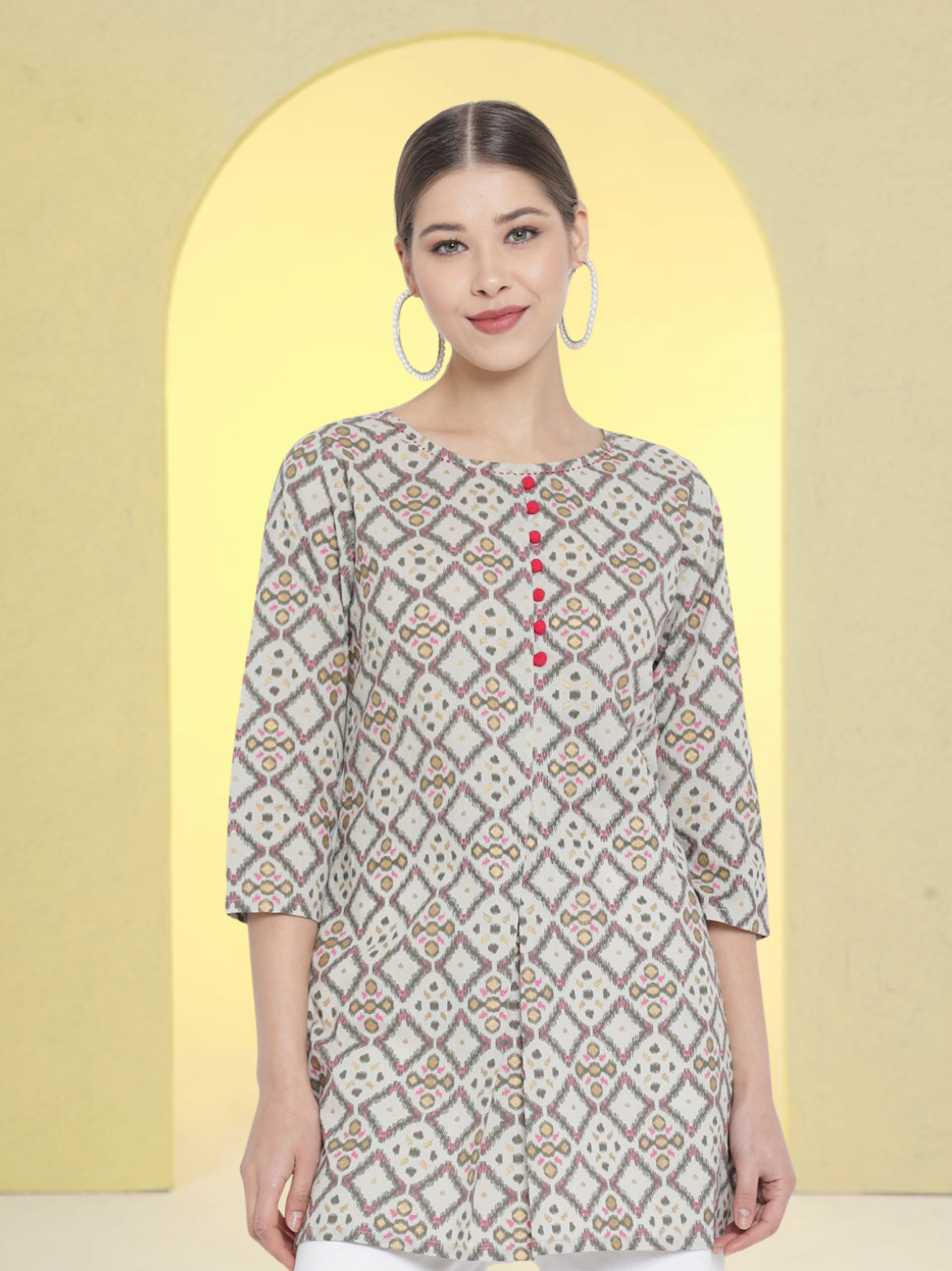 womens cotton geomatrical printed short kurti multi