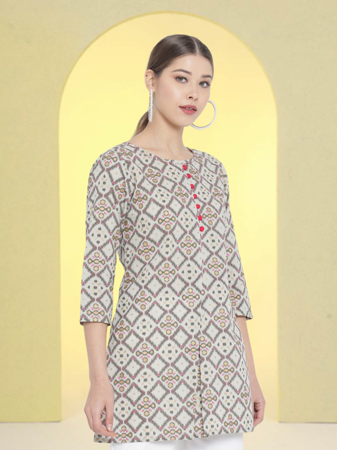 womens cotton geomatrical printed short kurti multi