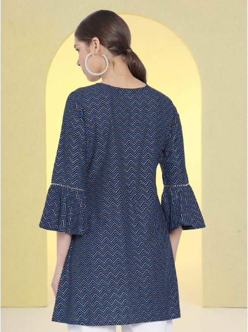 Zig Zag Printed Short Kurti (Blue)