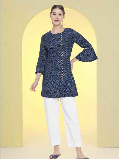 Zig Zag Printed Short Kurti (Blue)