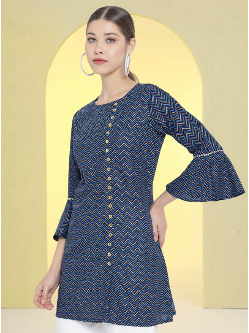 Zig Zag Printed Short Kurti (Blue)