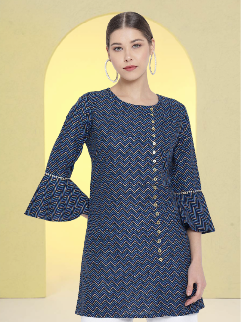 Zig Zag Printed Short Kurti (Blue)
