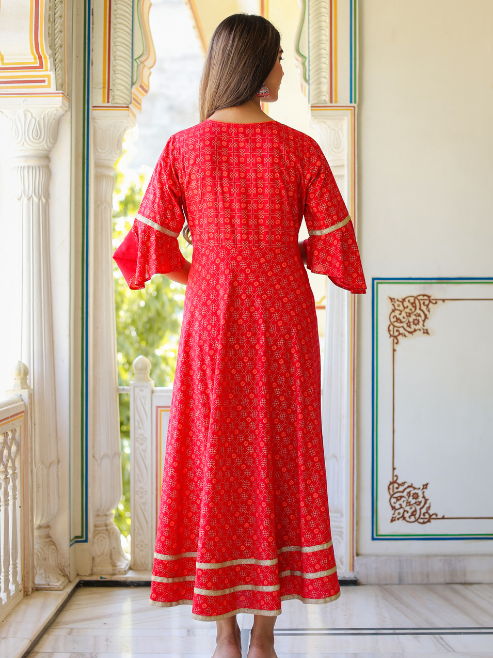 Fashion Plus Store Women's Floral Printed Anarkali Kurti(Pink)