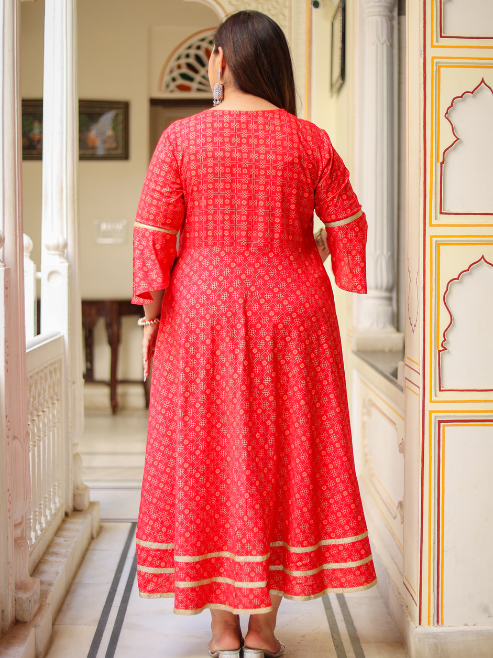 Fashion Plus Store Women's Floral Printed Anarkali Kurti(Pink)