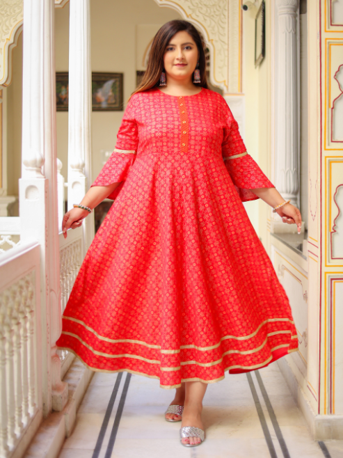 Fashion Plus Store Women's Floral Printed Anarkali Kurti(Pink)
