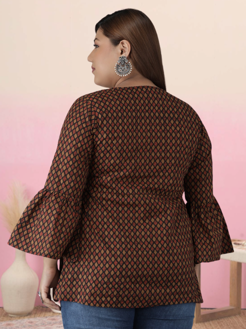 Fashion Plus Store Women's Cotton Geometrical Printed Regular Kurti