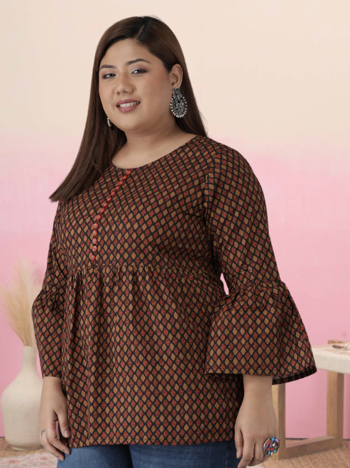 Fashion Plus Store Women's Cotton Geometrical Printed Regular Kurti