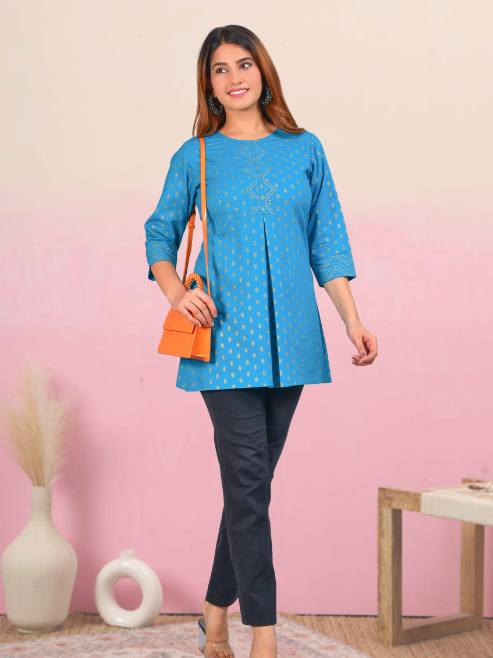 Fashion Plus Store Women's Cotton Floral Printed Short Kurti